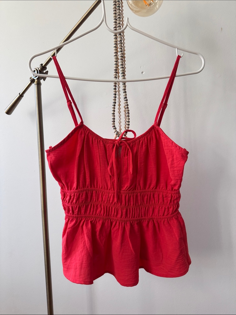 Women’s Hot Pink Smocked Waist Spaghetti Strap Top